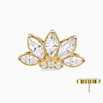 18Kt Gold PVD Titanium Threadless Marquise Crown Cluster Top.