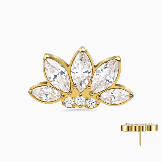 18Kt Gold PVD Titanium Threadless Marquise Crown Cluster Top.