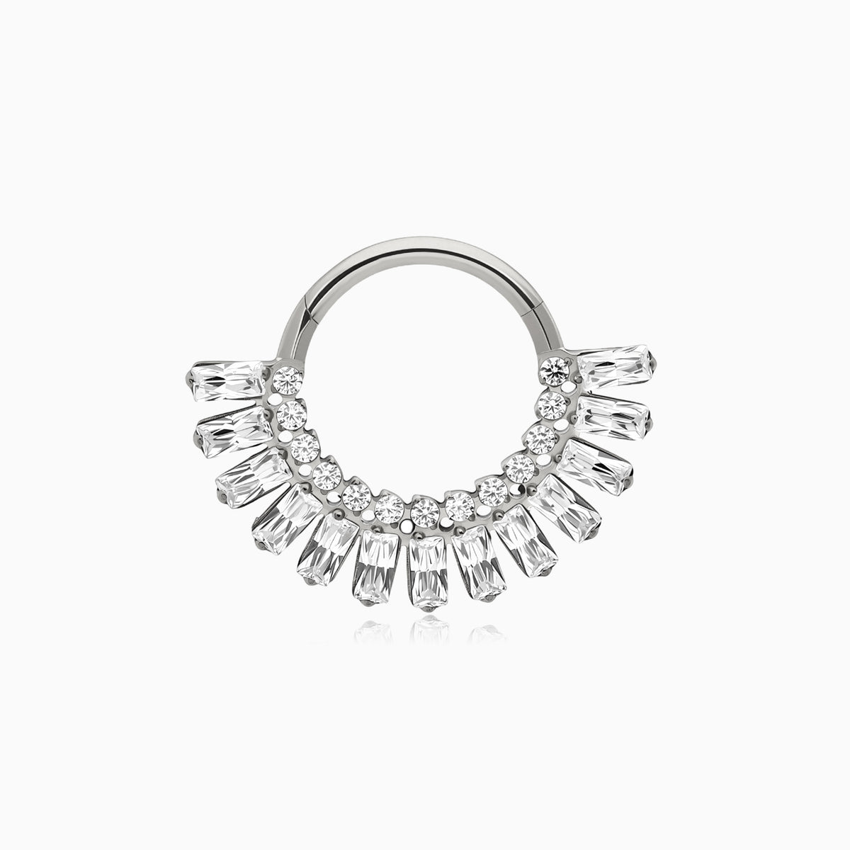 Titanium Baguette and Round Gem Fan Front Facing Hinged Segment Clicker
