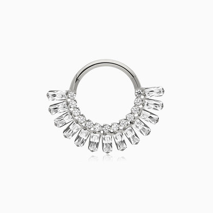 Titanium Baguette and Round Gem Fan Front Facing Hinged Segment Clicker