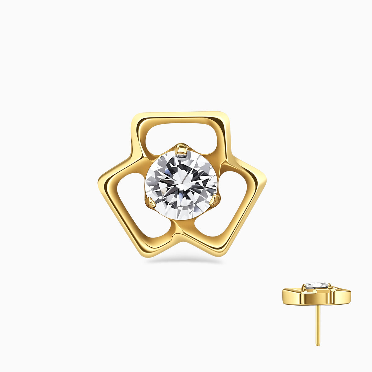 18Kt Gold PVD Titanium Threadless Open Triangle Gem Top