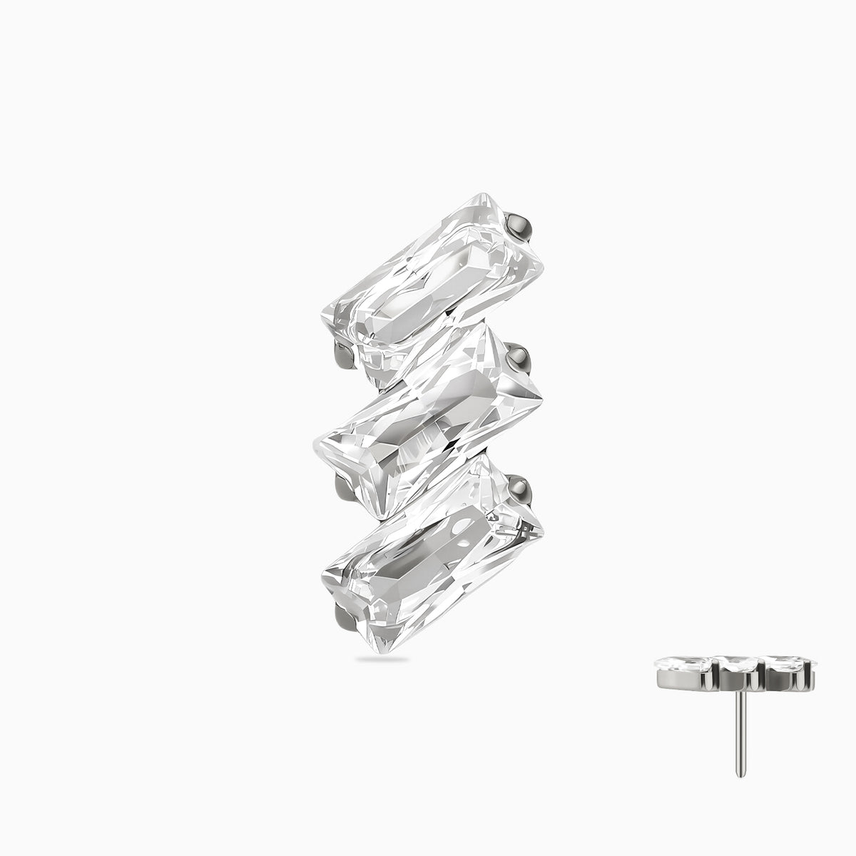 Titanium Threadless Triple Baguette Gem Curve Top