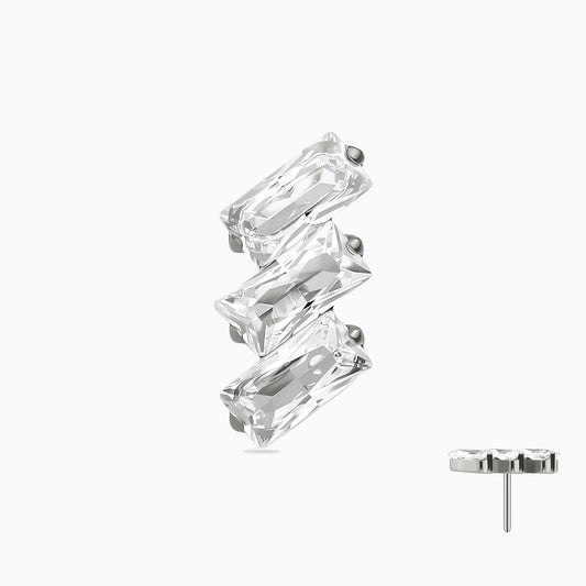 Titanium Threadless Triple Baguette Gem Curve Top