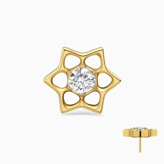 18Kt Gold PVD Titanium Threadless Open Star Gem Top