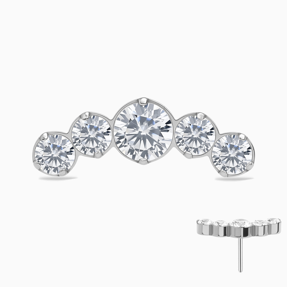 Titanium Threadless Curved 5-Stone Prong Set Gem Top