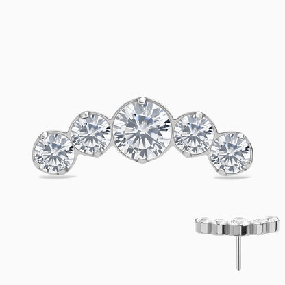 Titanium Threadless Curved 5-Stone Prong Set Gem Top