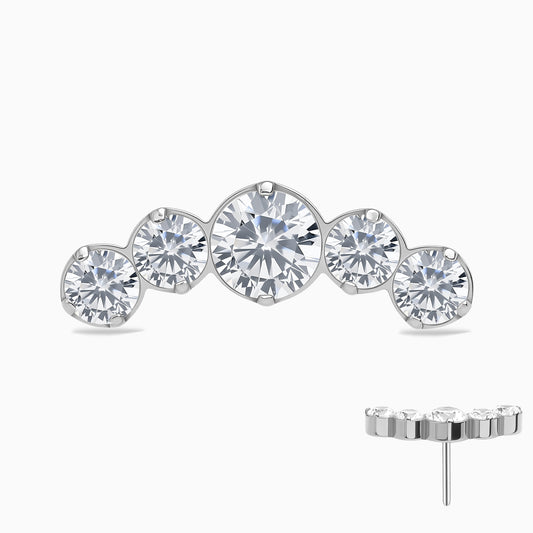 Titanium Threadless Curved 5-Stone Prong Set Gem Top