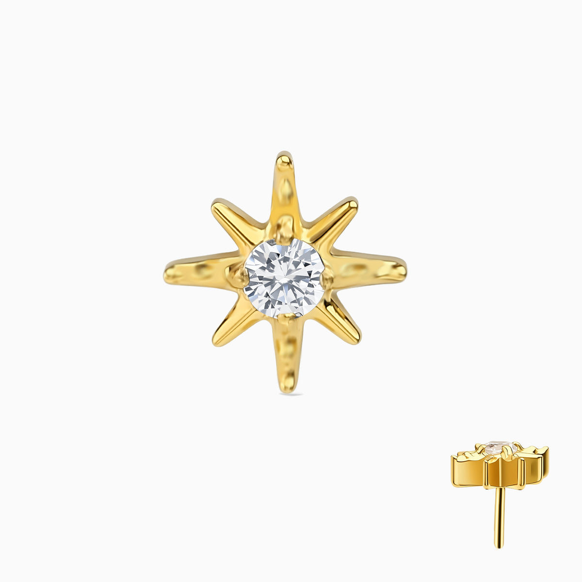 18Kt Gold PVD Titanium Threadless Eight-Point Star Gem Top.