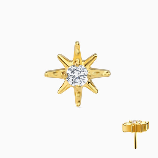 18Kt Gold PVD Titanium Threadless Eight-Point Star Gem Top.