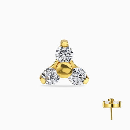 18Kt Gold PVD Titanium Threadless Trillion Cluster Gem Top.