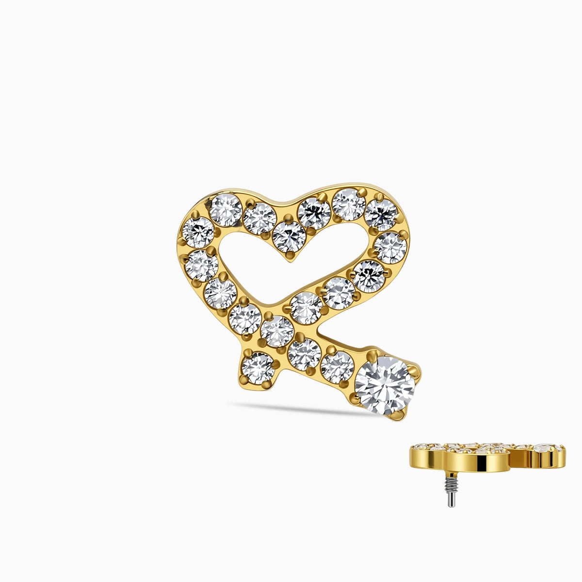 18K Gold PVD Titanium Internally Threaded CZ Heart Ribbon Top