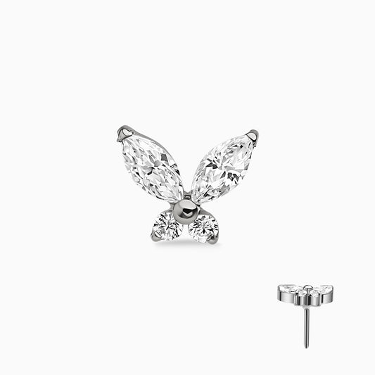 Titanium Threadless Butterfly Gem Top