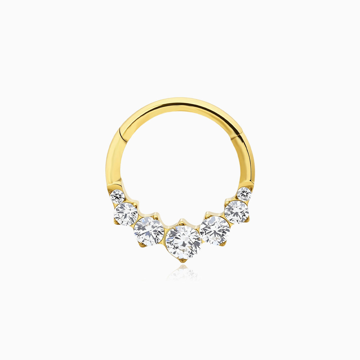 18Kt Gold PVD Titanium Graduated Round Gem Cluster Front Facing Hinged Segment Clicker