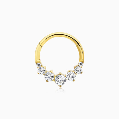 18Kt Gold PVD Titanium Graduated Round Gem Cluster Front Facing Hinged Segment Clicker
