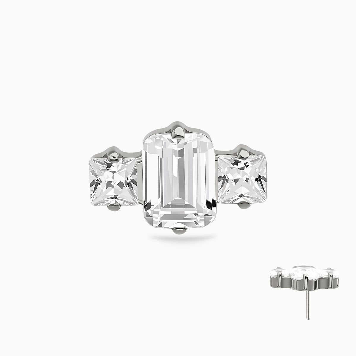 Titanium Threadless Square Three-Stone Cluster Top
