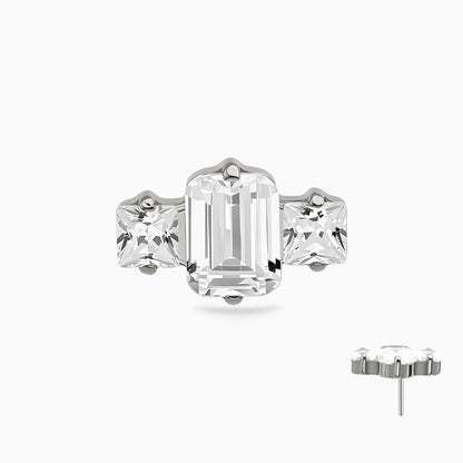 Titanium Threadless Square Three-Stone Cluster Top