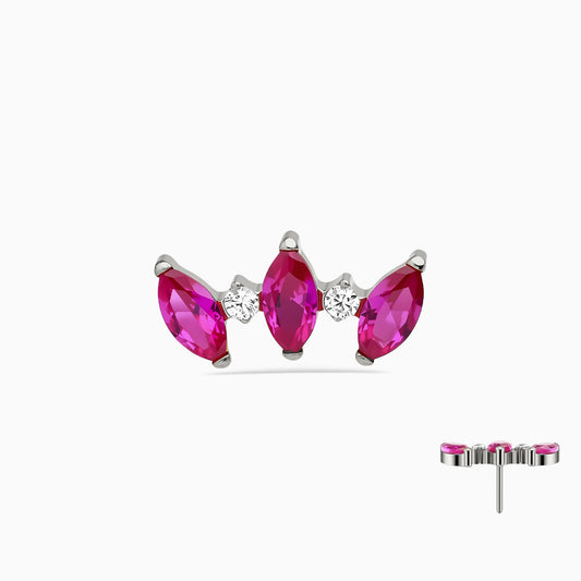 Titanium Threadless Ruby and CZ Leaf Cluster Top