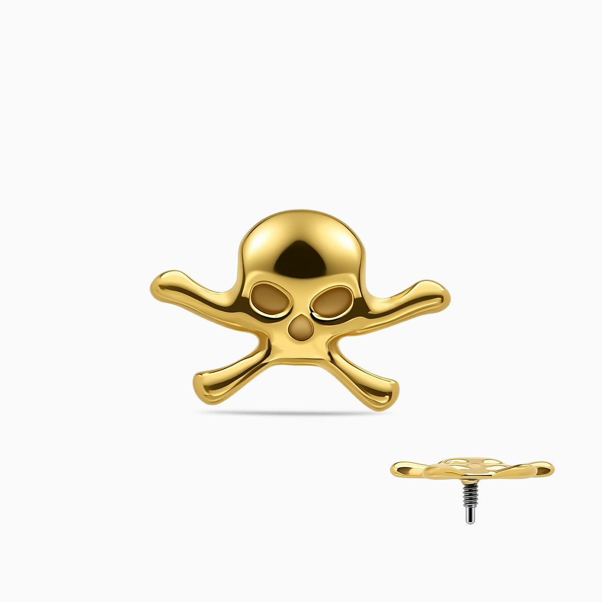 18K Gold PVD Titanium Internally Threaded Skull and Crossbones Top