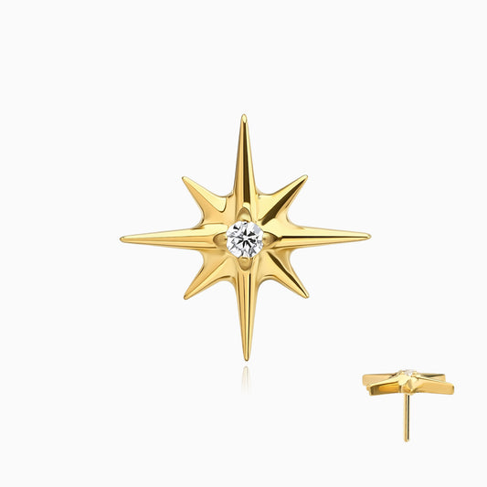 24Kt Gold PVD Titanium Threadless North Star Gem Top.