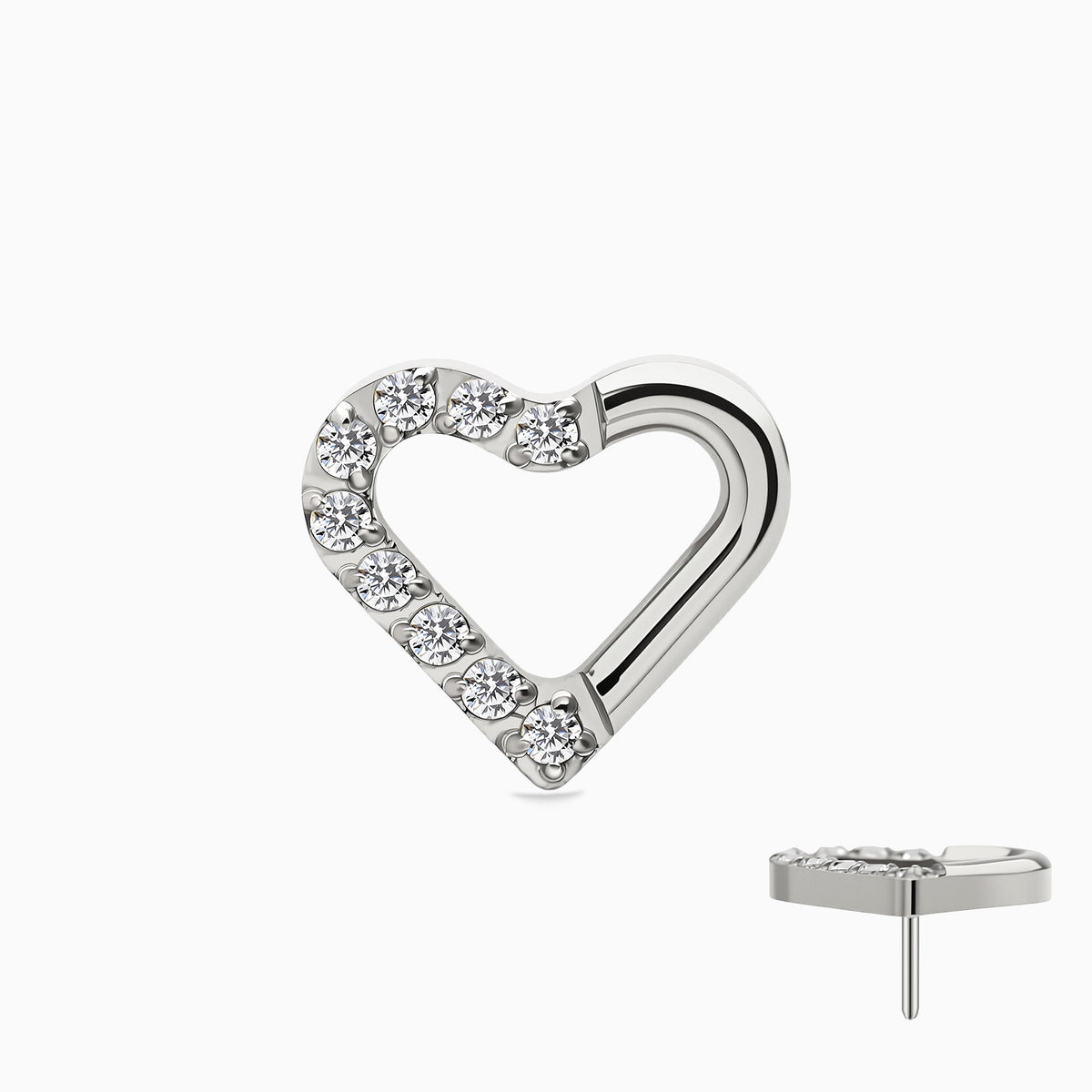 Titanium Threadless Half-Pave Heart Top
