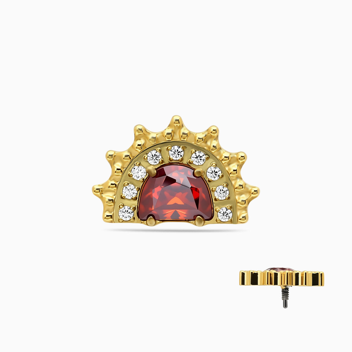 18K Gold PVD Titanium Internally Threaded Red CZ Sunburst Top