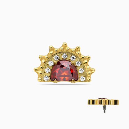 18K Gold PVD Titanium Internally Threaded Red CZ Sunburst Top