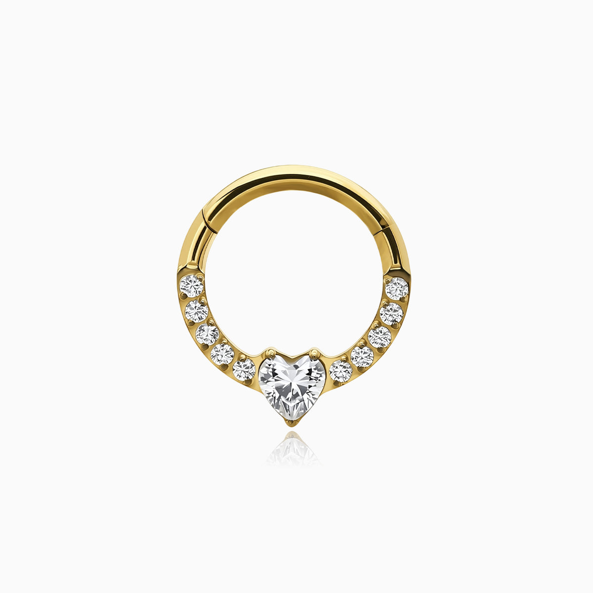 18Kt Gold PVD Titanium Heart and Round Gem Front Facing Hinged Segment Clicker