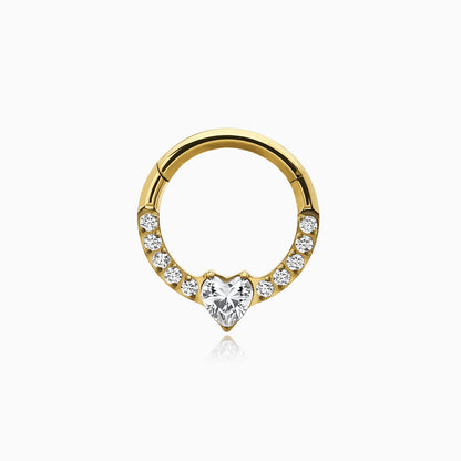 18Kt Gold PVD Titanium Heart and Round Gem Front Facing Hinged Segment Clicker