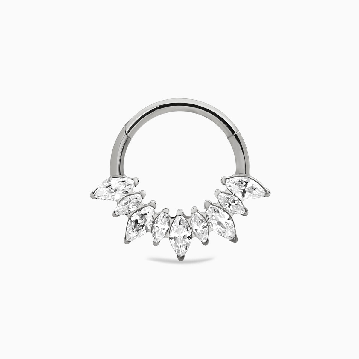 Titanium Marquise Gem Cluster Fan Front Facing Hinged Clicker