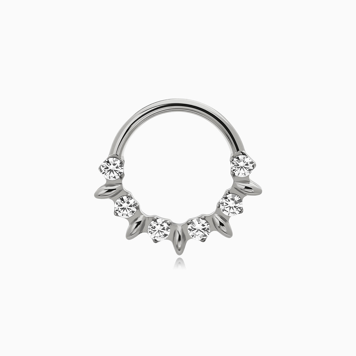 Titanium Round Gem and Leaf Fan Front Facing Hinged Segment Clicker