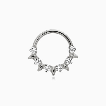 Titanium Round Gem and Leaf Fan Front Facing Hinged Segment Clicker
