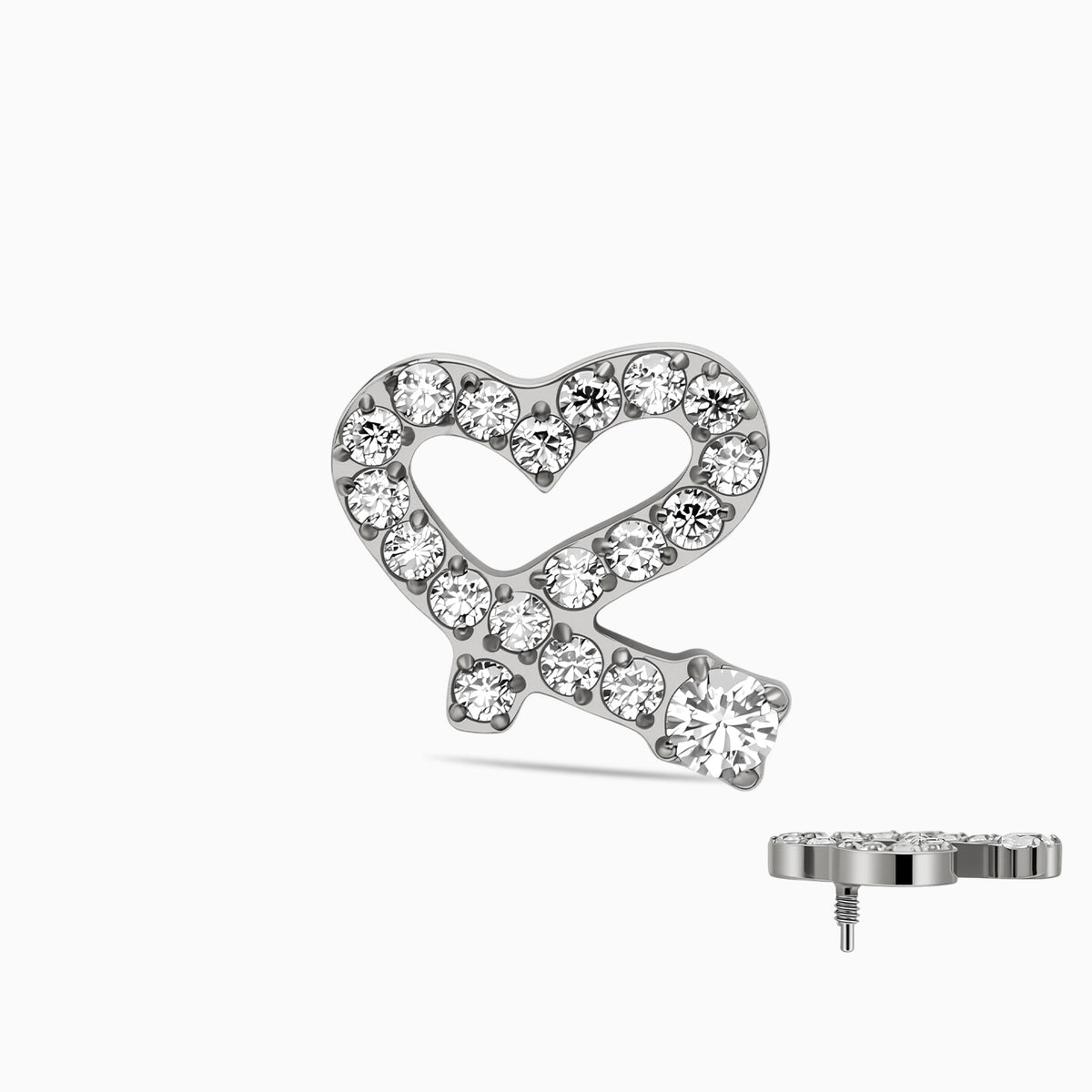 Titanium Internally Threaded CZ Heart Ribbon Top