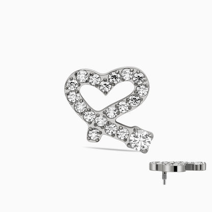 Titanium Internally Threaded CZ Heart Ribbon Top
