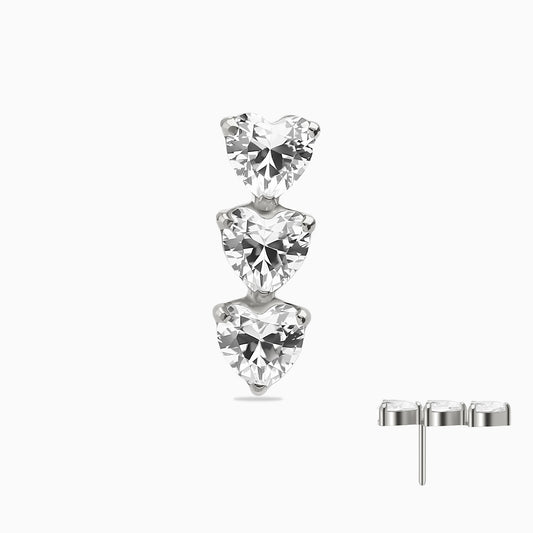 Titanium Threadless Triple Heart Gem Top