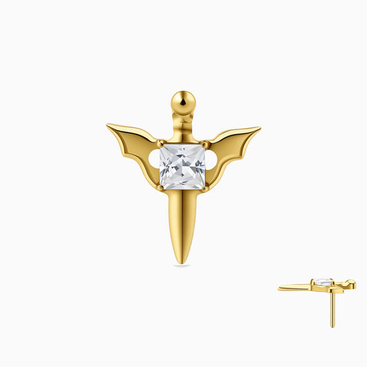 18Kt Gold PVD Titanium Threadless Winged Dagger Top
