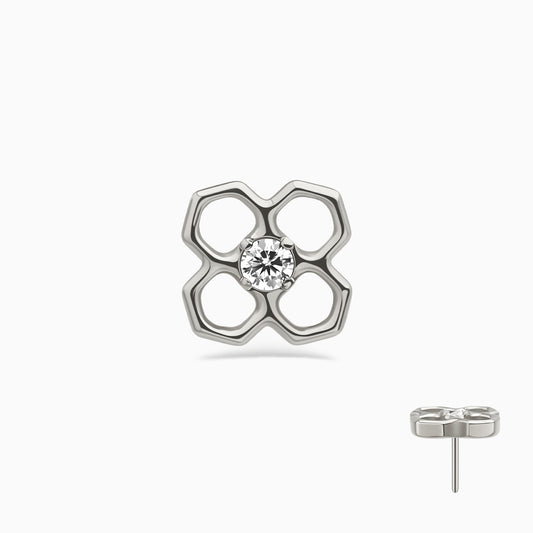 Titanium Threadless Open Flower Gem Top