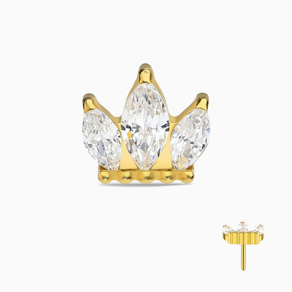 24Kt Gold PVD Titanium Marquise Crown Cluster Prong Set Gem Top