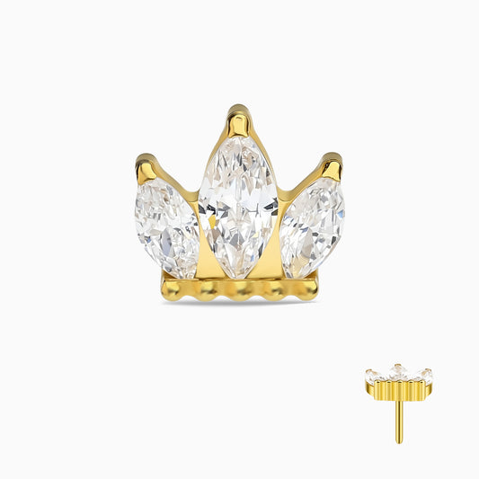 24Kt Gold PVD Titanium Marquise Crown Cluster Prong Set Gem Top
