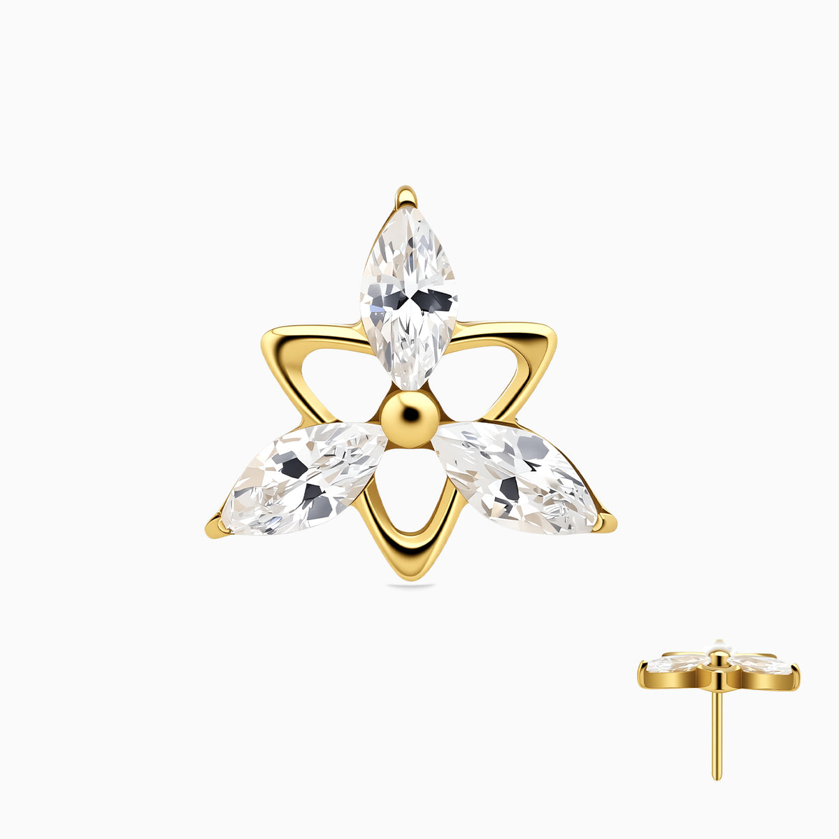 18Kt Gold PVD Titanium Threadless Marquise Cluster Top
