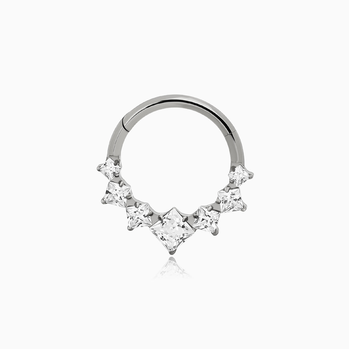 Titanium Square Gem Cluster Front Facing Hinged Segment Clicker
