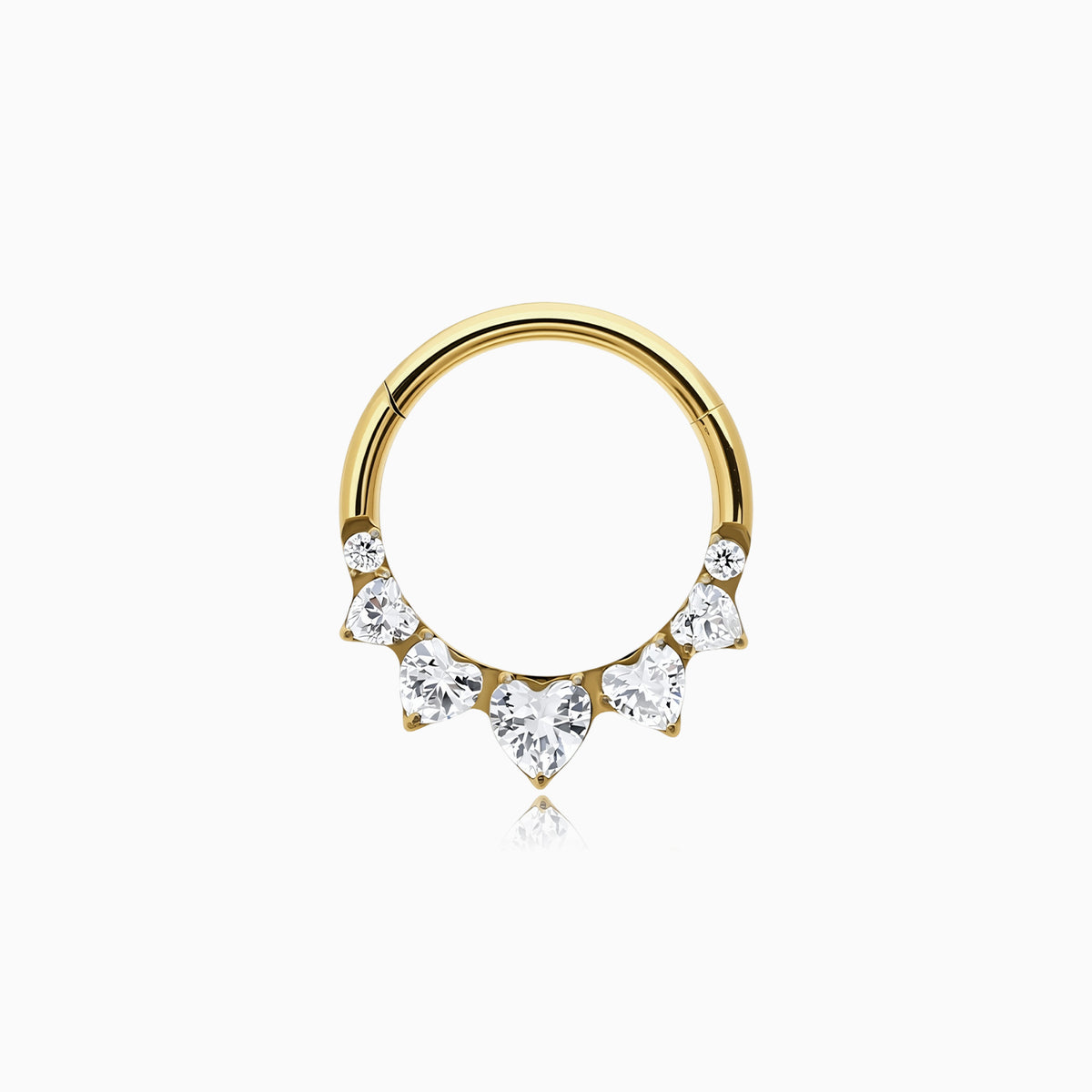18Kt Gold PVD Titanium Heart and Round Gem Fan Front Facing Hinged Segment Clicker