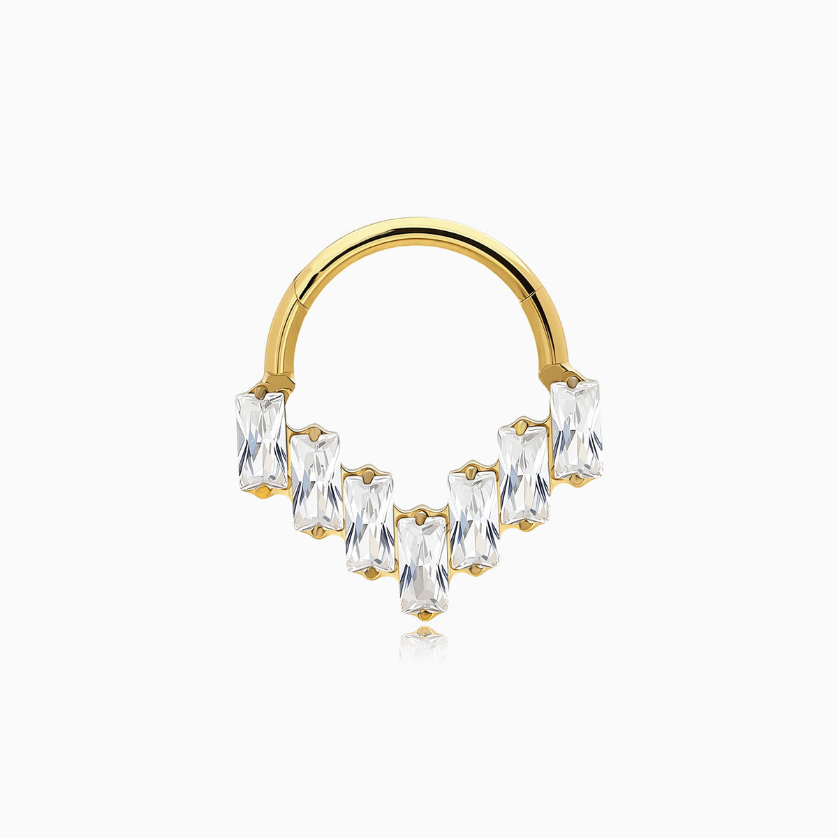 18Kt Gold PVD Titanium Baguette Gem Cluster V-Shape Front Facing Hinged Clicker