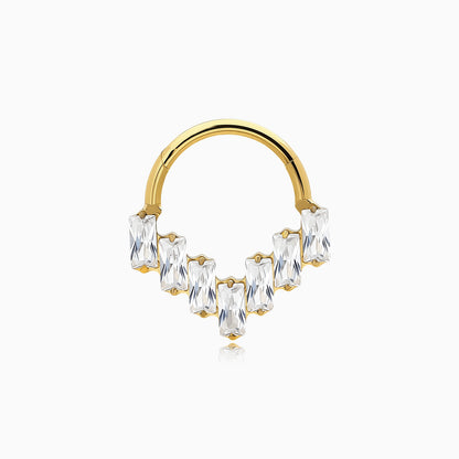 18Kt Gold PVD Titanium Baguette Gem Cluster V-Shape Front Facing Hinged Clicker