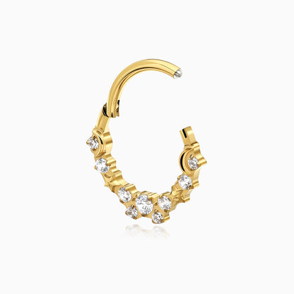 18Kt Gold PVD Titanium Moon and Star Gem Front Facing Hinged Segment Clicker