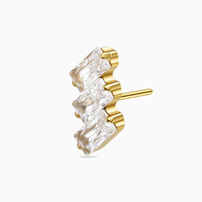 18Kt Gold PVD Titanium Threadless Triple Baguette Gem Curve Top