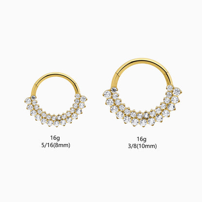 18Kt Gold PVD Titanium Double Row Round Gem Cluster Front Facing Hinged Clicker