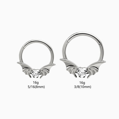 Titanium Heart Gem Bat Wing Front Facing Hinged Clicker
