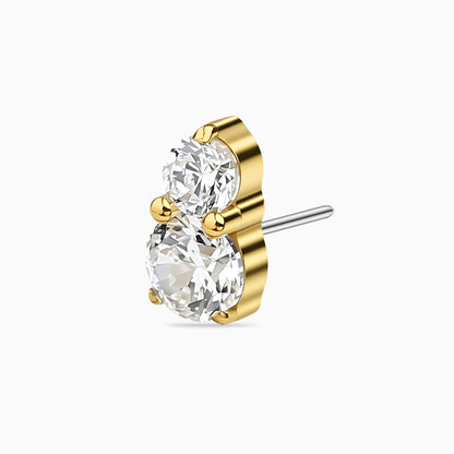 18Kt Gold PVD Titanium Threadless Double Round Gem Top.