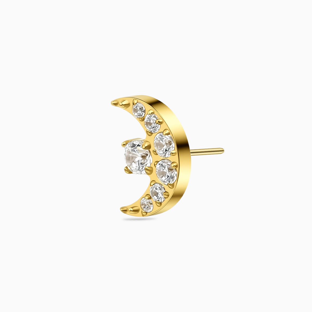 18Kt Gold PVD Titanium Threadless Celestial Moon CZ Top
