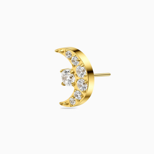 18Kt Gold PVD Titanium Threadless Celestial Moon CZ Top